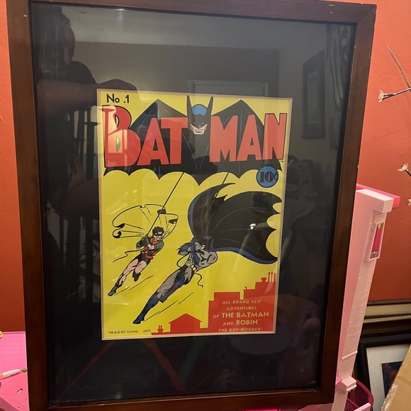 Batman Comic Art with Red and Yellow Accents